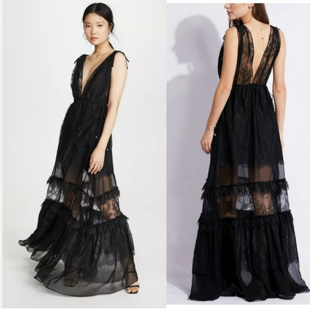 Alexis umbria tiered lace dress black size Xs gown party